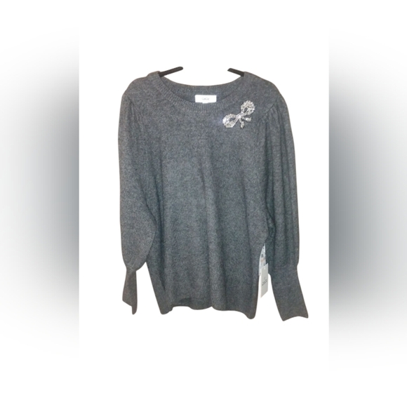 CeCe Bow Accent Sweater Women’s  Crew Neck Gray Stretchy Pullover SZ 2X NWT - Picture 1 of 5
